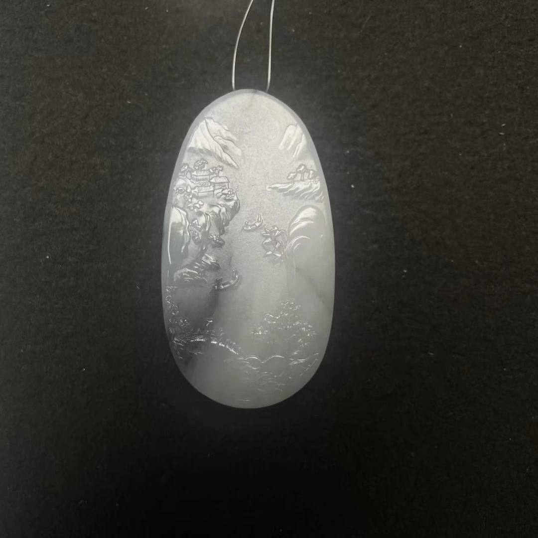 lot1538和田玉山水牌 青花 64.1*34.9*10.4mm/55g/北京世纪