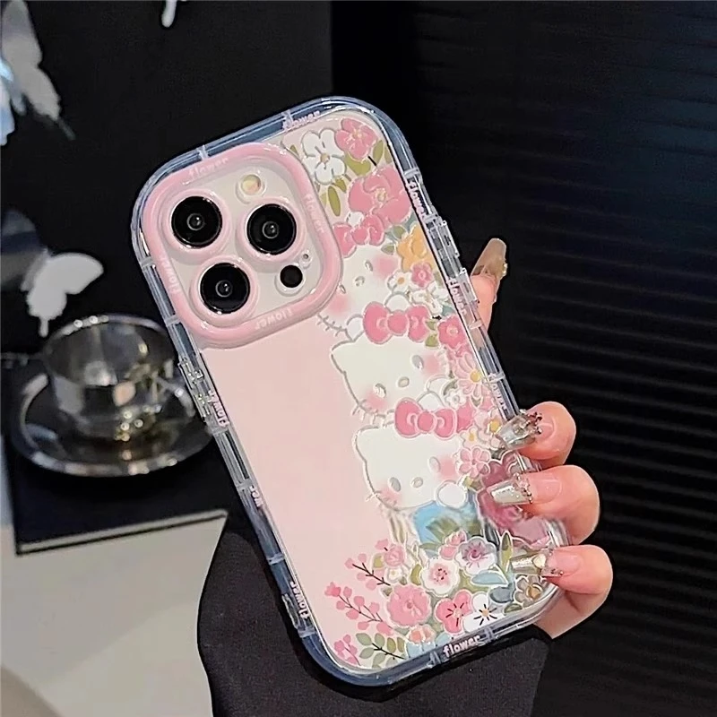 花丛凯蒂镜子支架手机壳适用苹果16新款华为vivo高级小米OPPO防摔