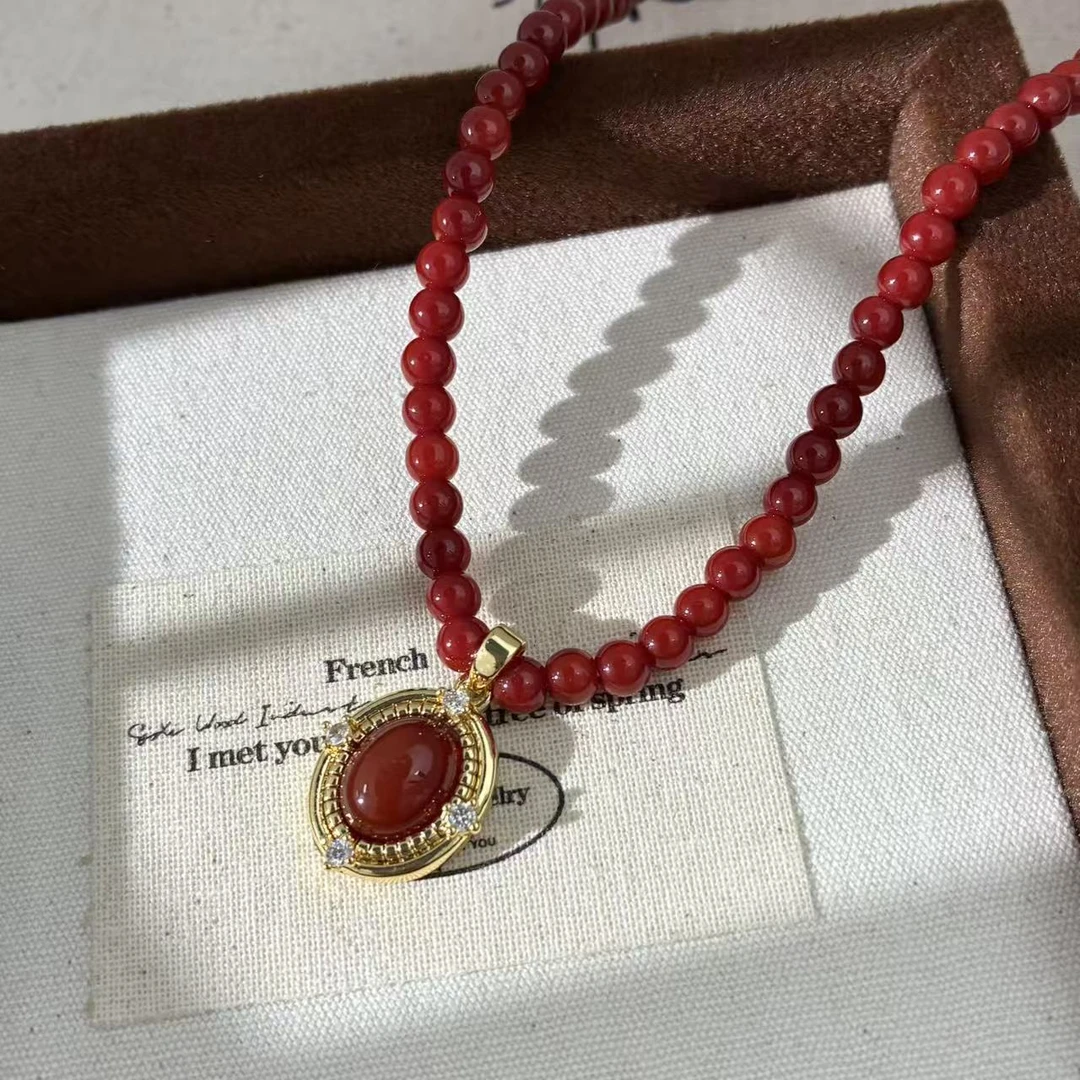 钛钢仿水晶项链 远远（YY3046）【镀真金】红色4mm链长40+5cm