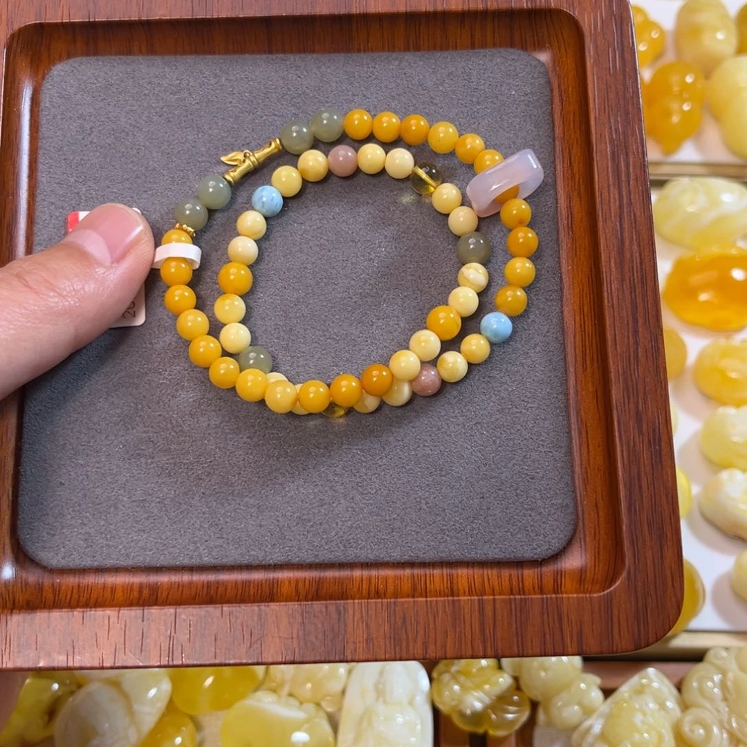 琥珀颈饰银S925镶嵌蜜蜡手串
