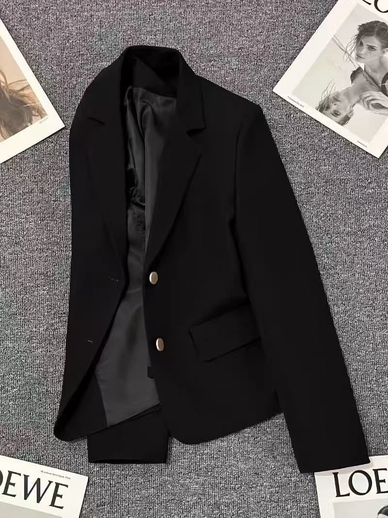 小个子西装春秋外套女休闲新款设计高级百搭气质黑色正肩西服