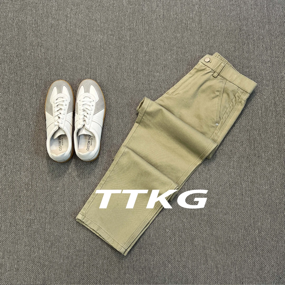 春季时尚纯棉小直筒休闲裤男士百搭日系垂感休闲长裤子