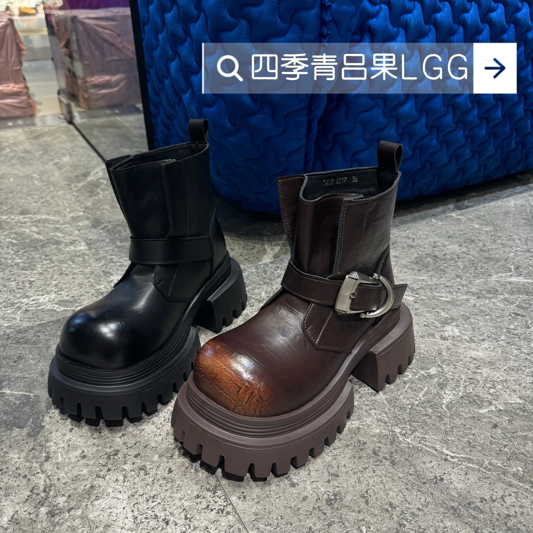复古工装风与现代街头潮感具有时尚态度厚底7cm马丁靴女新款短靴