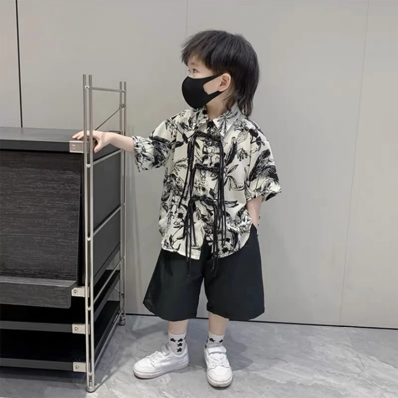 2495国风时尚潮流洋气百搭夏季男女童短袖套装