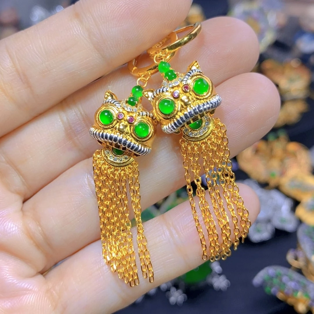 翡翠耳钉银S925镶嵌天然翡翠