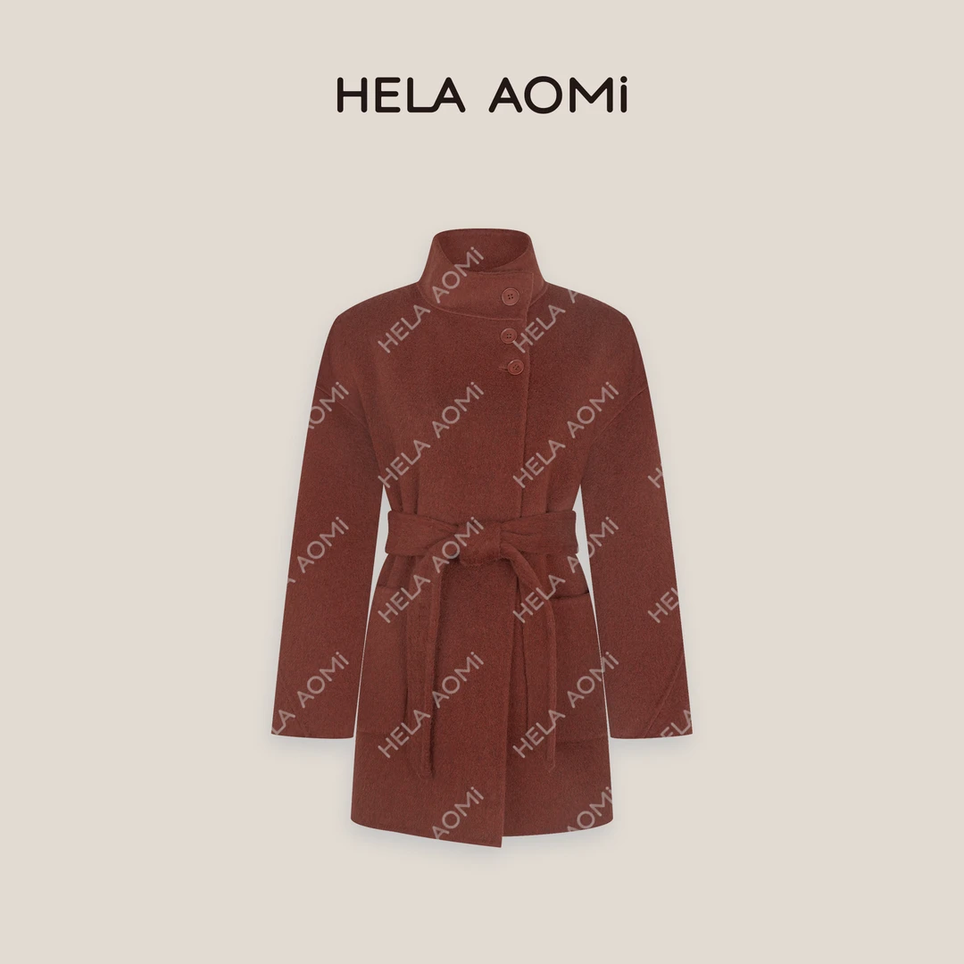 HELAAOMI "波尔多"65%绵羊毛莱赛尔山羊绒毛呢大衣CY5DC25323