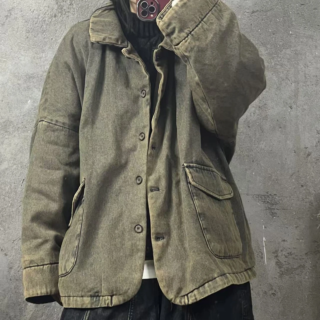 PMX24-804牛仔短外套加棉加厚复古休闲潮流冬季衣长70胸围140