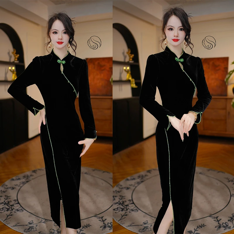 2025秋季新款收腰大气显瘦洋气减龄轻奢女人味黑色连衣裙