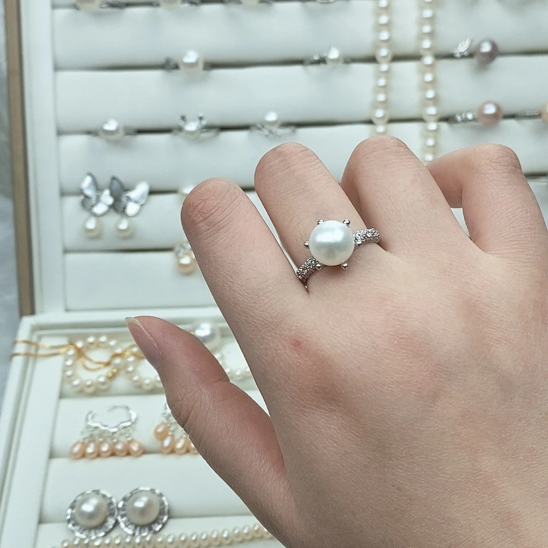 清***浅淡水珍珠银S925镶嵌戒指