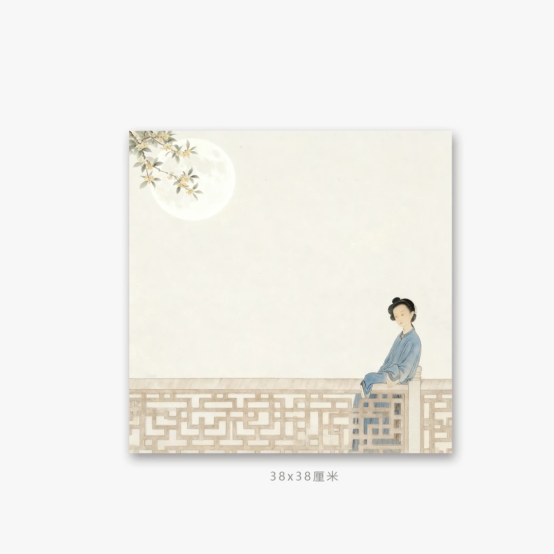 中秋赏月仕女人物绢布作品绢小品