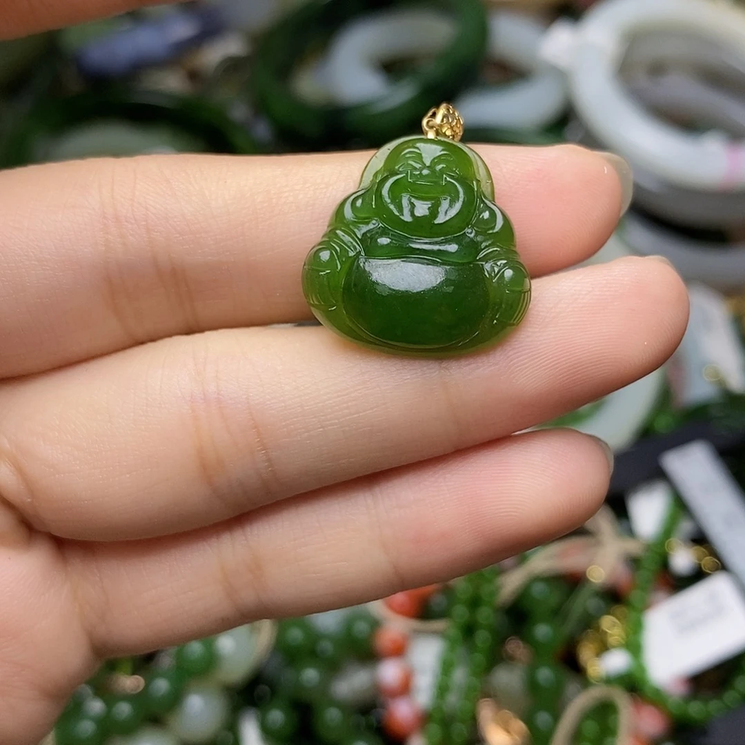 和田玉（碧玉）18K金镶嵌颈饰