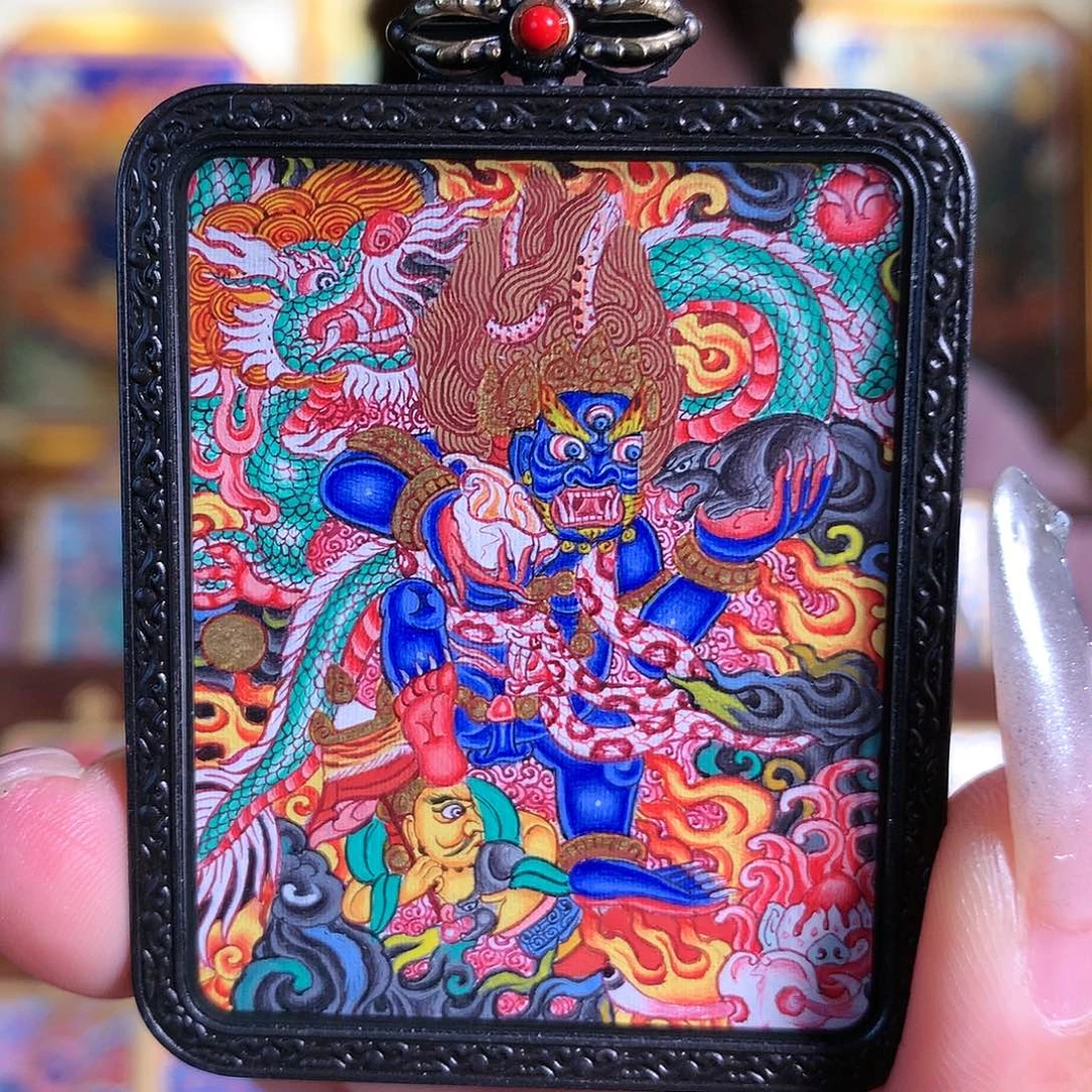 吊坠钱**慢热贡纯手绘唐卡黑财
