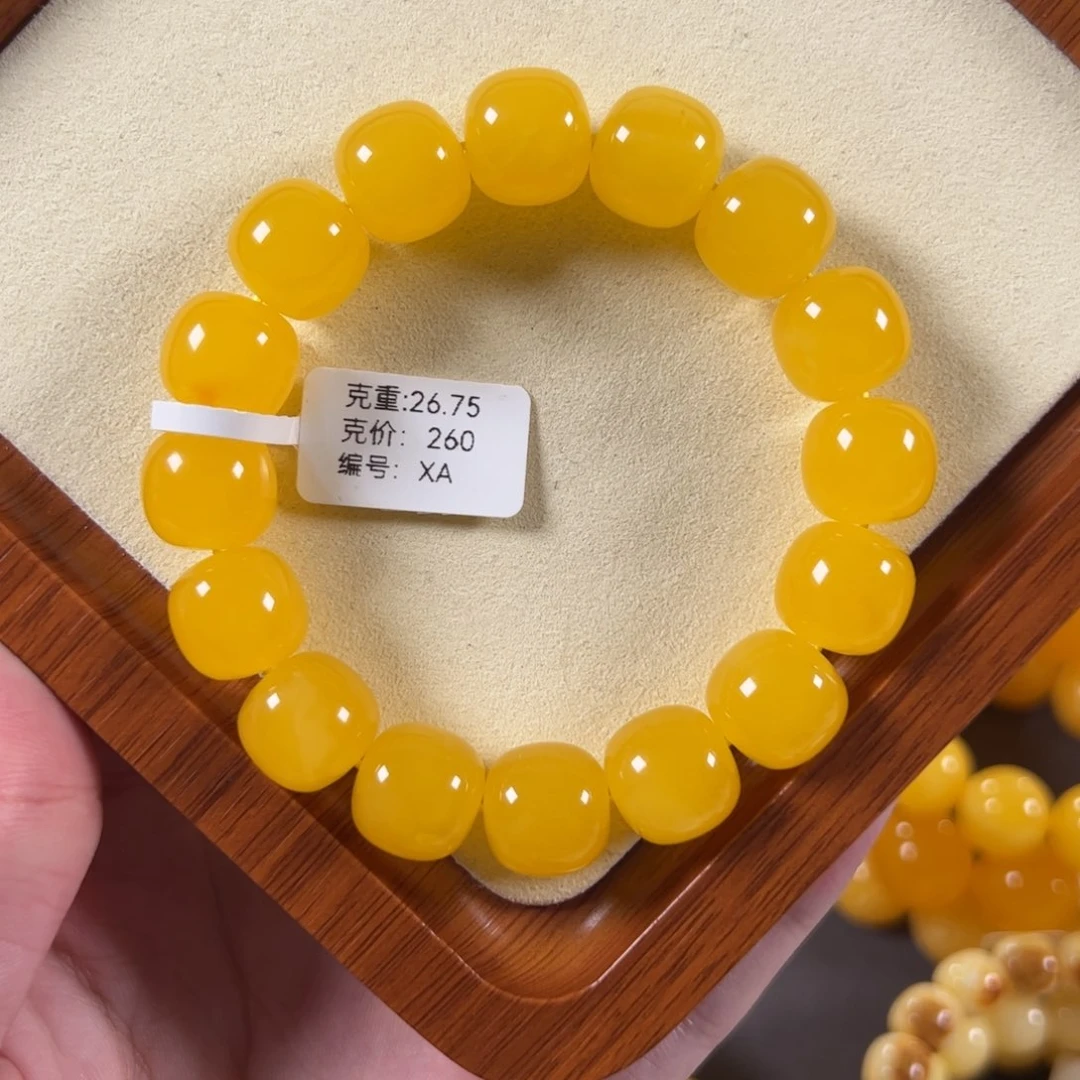 手链琥珀未镶嵌26.75g老型焦皮鸡油红满蜡手串XA