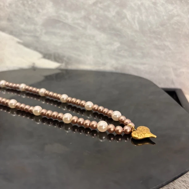 铜合金仿珍珠项链 黄爱心字母zz项链XL2282