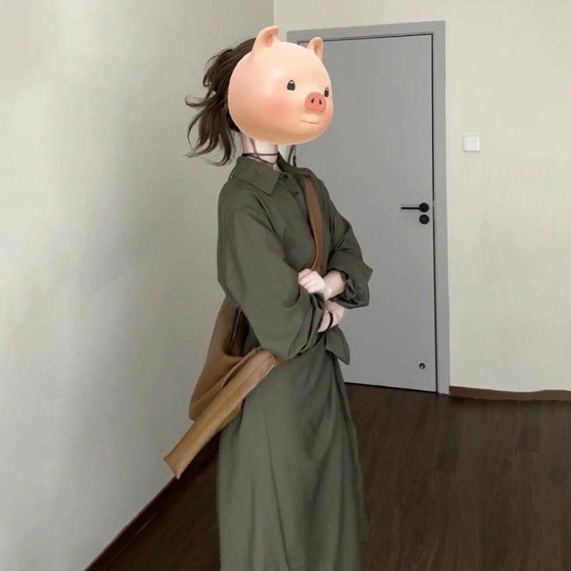 大码绿色polo领衬衫连衣裙子女2025春秋胖mm流行漂亮爆巨好看长裙