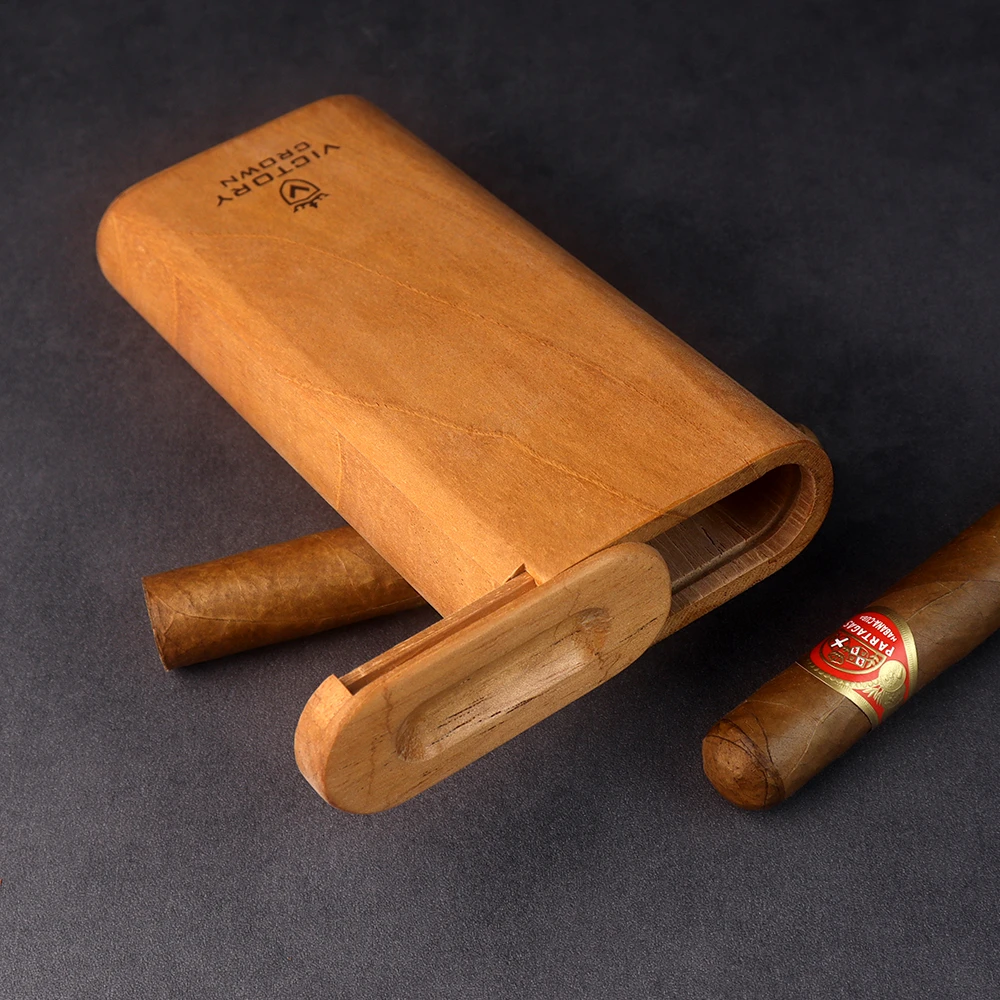 创意滑盖雪松木进口西班牙雪松便携雪茄盒2/3支装防尘保湿雪茄盒