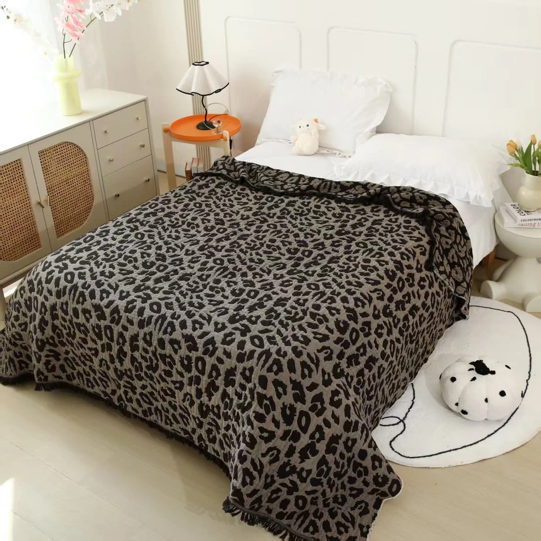 立体豹纹-全棉豹纹流苏毯