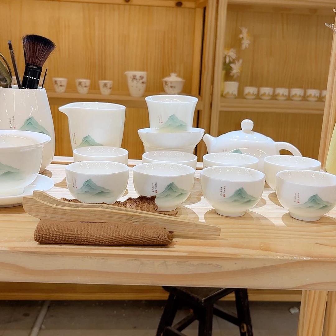 【御瓷斋】羊脂玉瓷又见青山套装22头