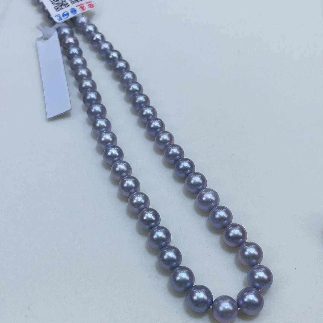 淡水珍珠颈饰银S925镶嵌8/9高级灰真多麻色基本毕业