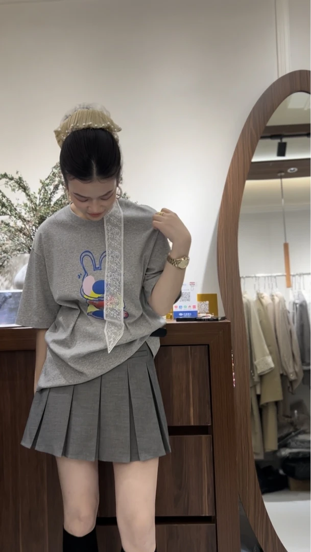 【BAI】夏新款休闲简约卡通印花宽松百搭短袖T恤241231