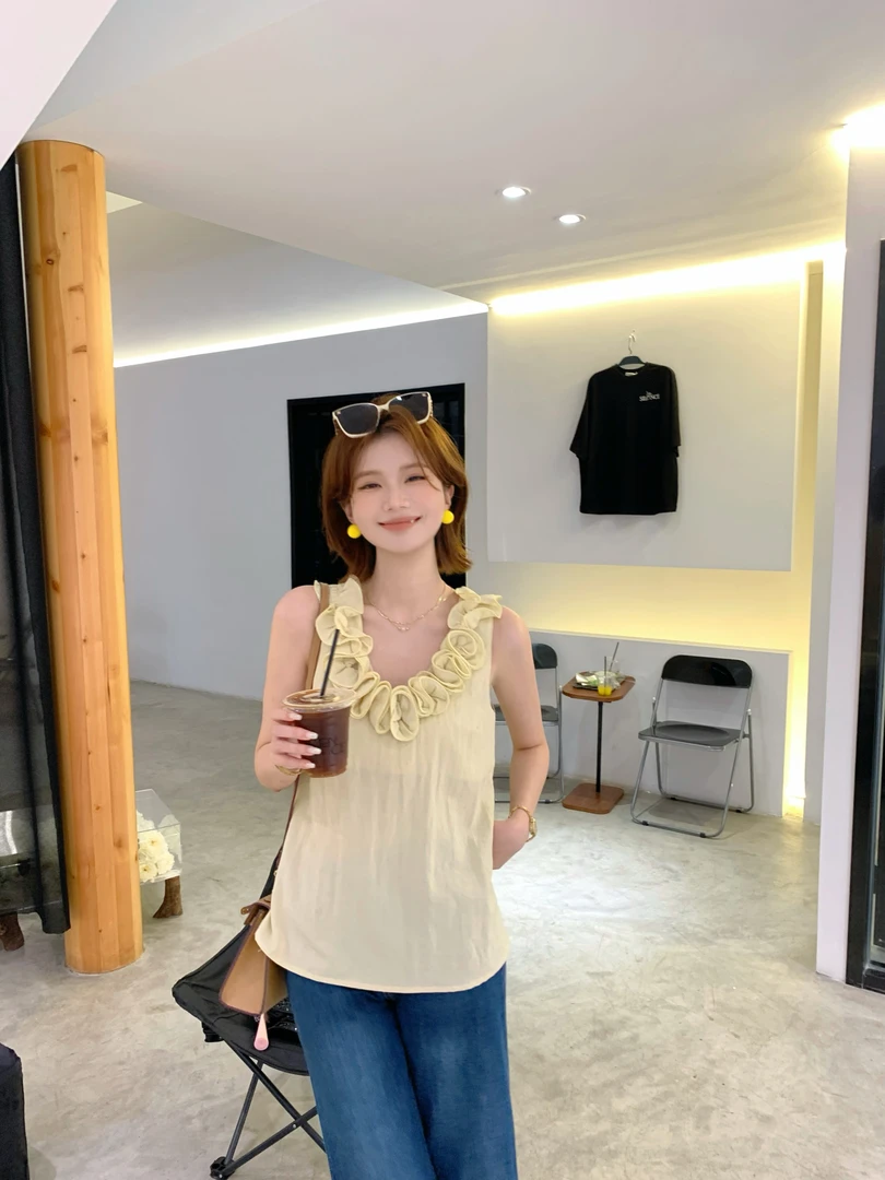 【芝士Cheese】杏花烟雨 夏季百搭通勤ins风法式无袖时尚韩版上衣