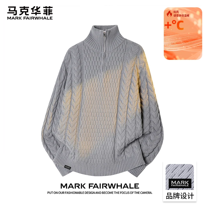 马克华菲半拉链高领防风保暖毛衣男秋冬季潮牌休闲舒适百搭针织衫