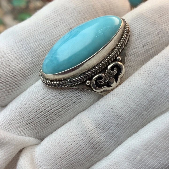 绿松石戒指足银镶嵌