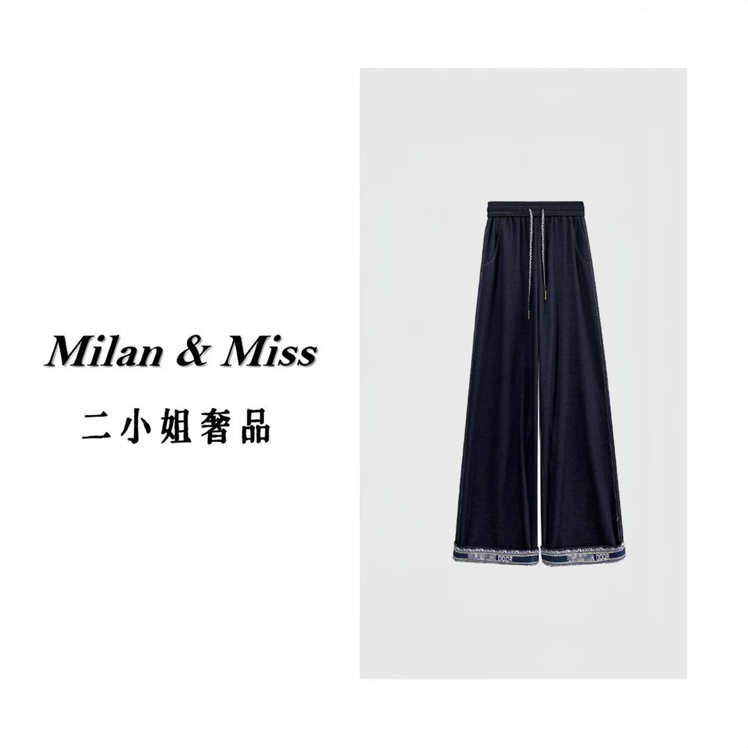 #68091-1#CSIN时尚高街复古直筒拼接长裤2025显瘦高腰重工休闲裤