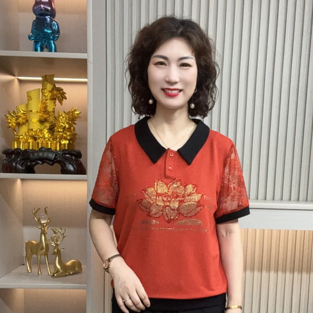 妈妈装流行欧若拉时尚潮牌女装宽松夏装女士独特漂亮小衫休闲短袖