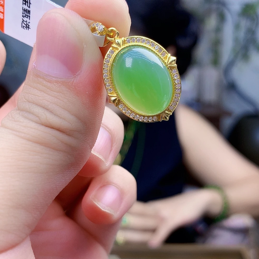 和田玉（碧玉）银S925镶嵌吊坠(不含链)吊坠