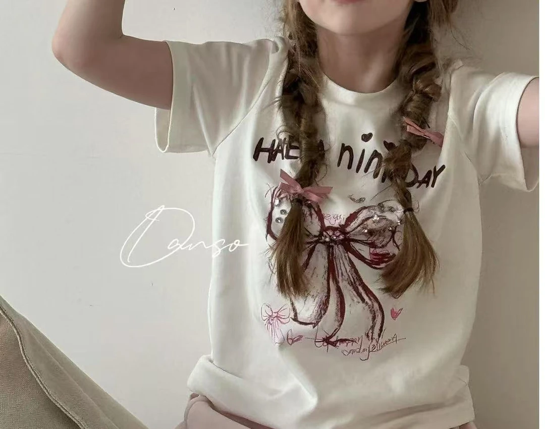 【haobaby】款彩钻蝴蝶结T恤7505