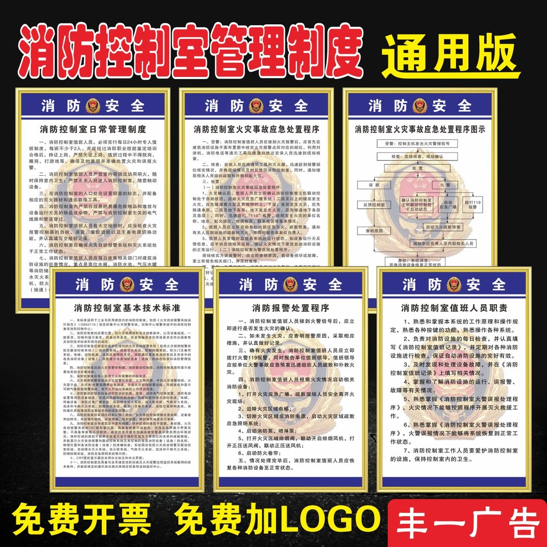 消防控制室管理制度技术标准火灾事故应急处置程序报警处置标识牌