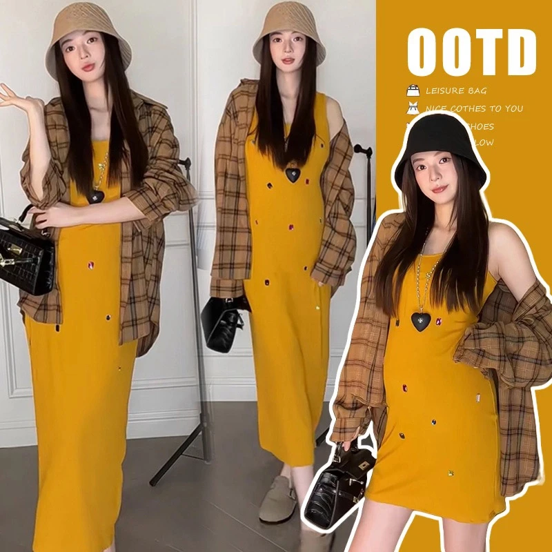 【丽丽家】孕妇装套装辣妈2025春夏修身吊带连衣裙短裙长袖衬衫上衣