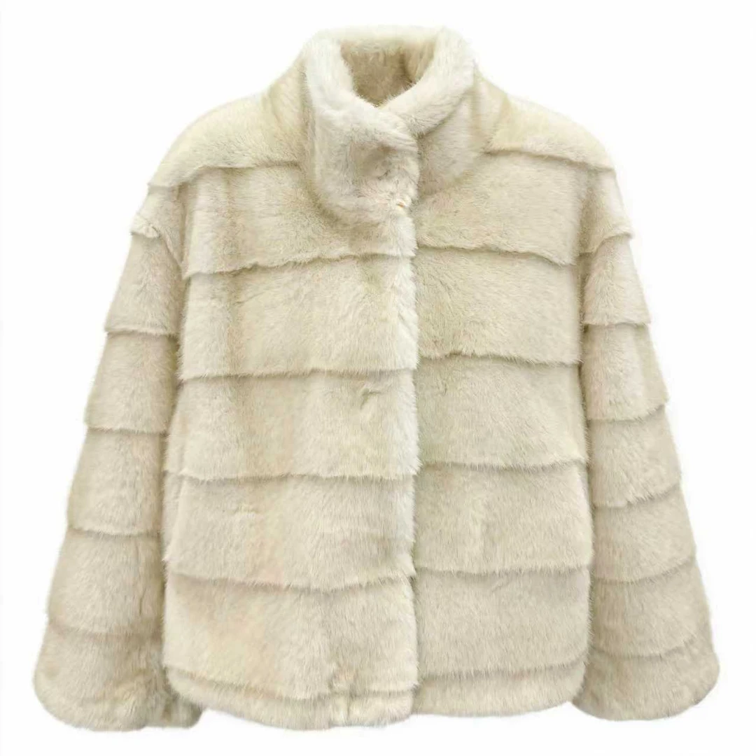 人造皮草 秋冬女短外套包袖毛领保暖直下摆毛皮草短款女装