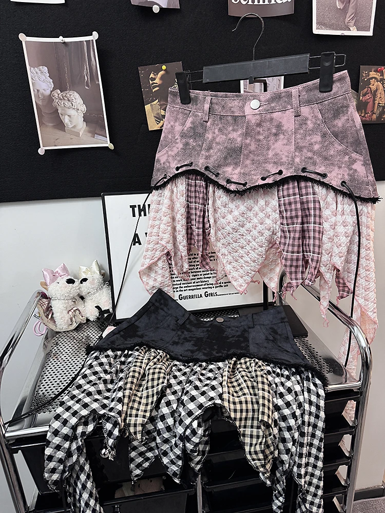 纯欲风y2k性感辣妹不规则设计牛仔半身裙女修身破碎感拼接短裙