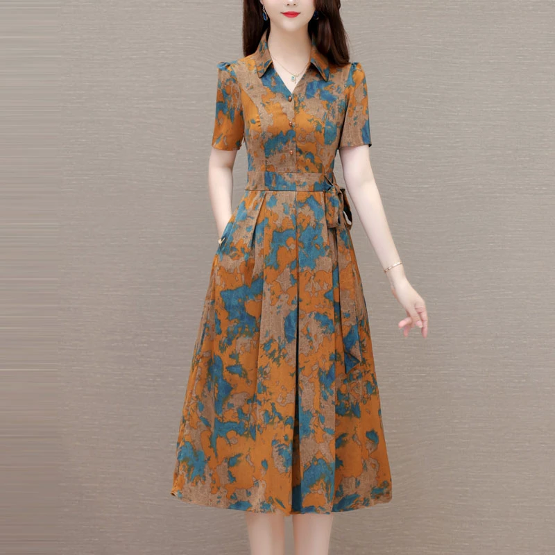 真丝碎花连衣裙女夏季2025新款中年妈妈装中长款修身显瘦洋气裙子
