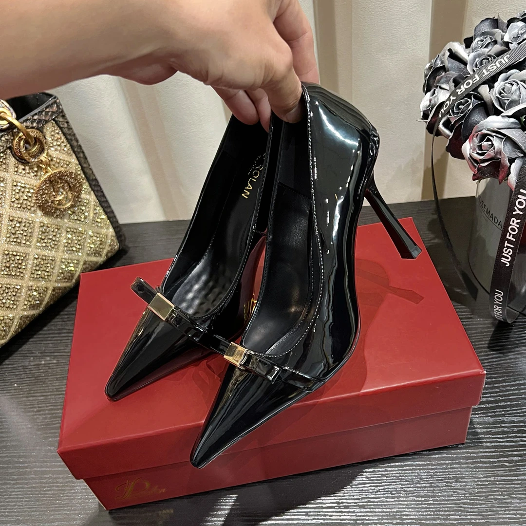 【LVTE心选】2025秋季新款方扣蝴蝶结方头高跟鞋女细跟漆皮黑色单鞋
