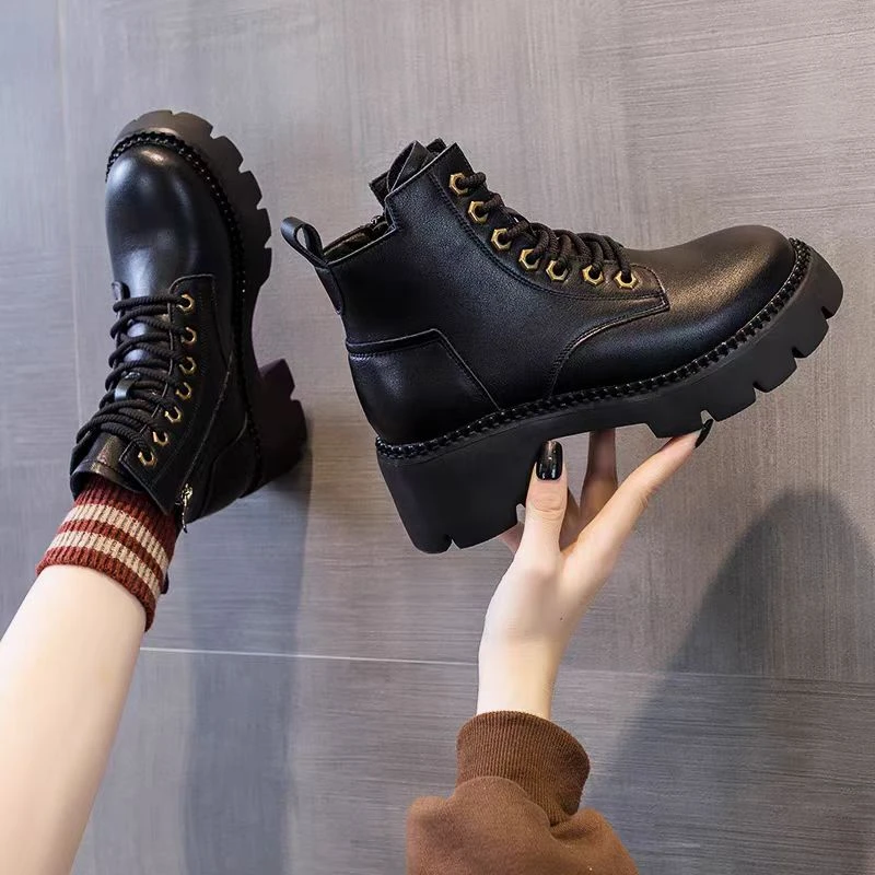 胡新款中跟后拉链软底英伦风切尔西马丁靴女士百搭厚底加绒888-1