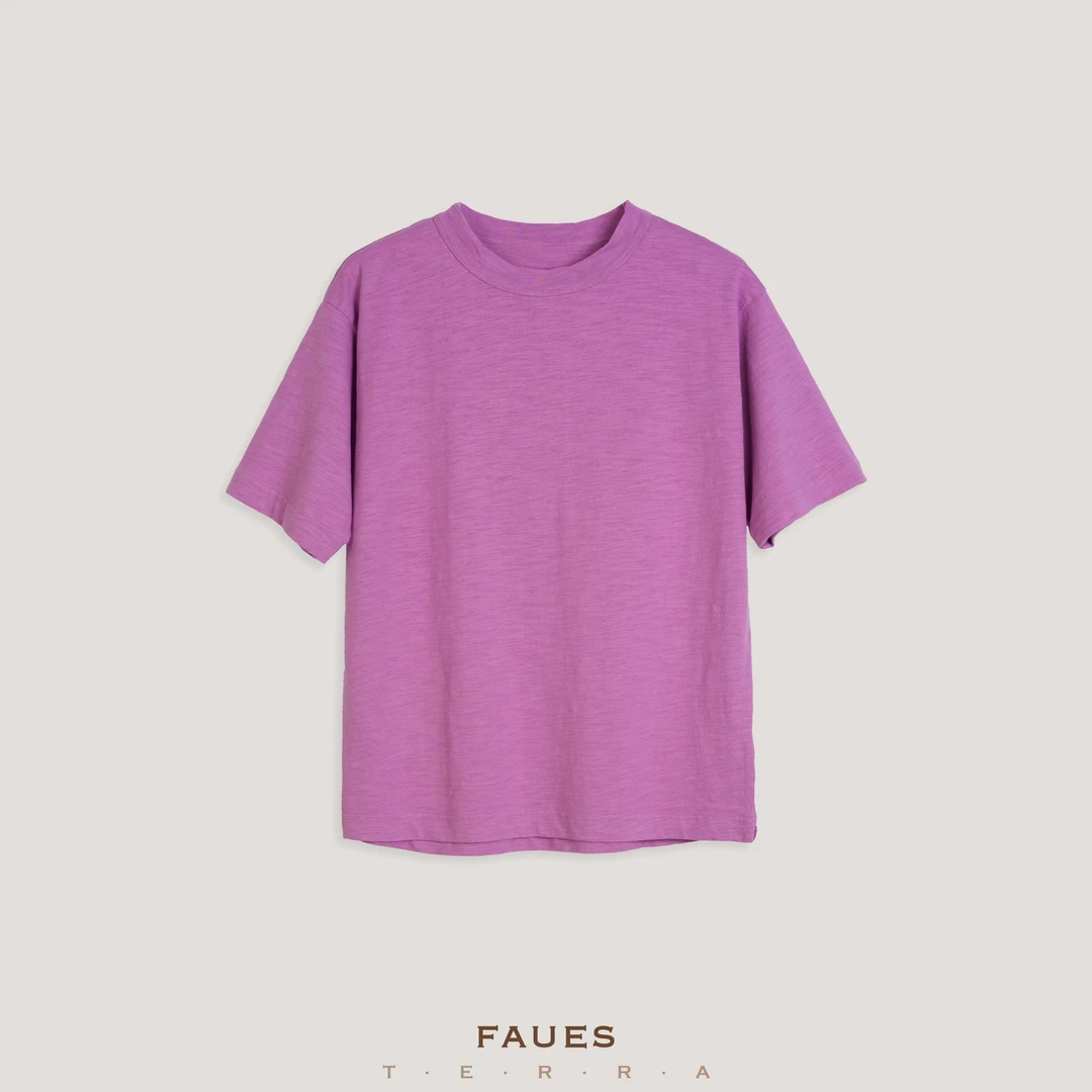 FAUES 定织定染厚织竹节棉草木染后大口袋宽松舒适圆领短袖T恤