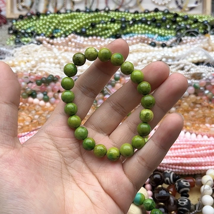 玛瑙/玉髓珠宝半成品未镶嵌9mm左右菜籽黄松石手串