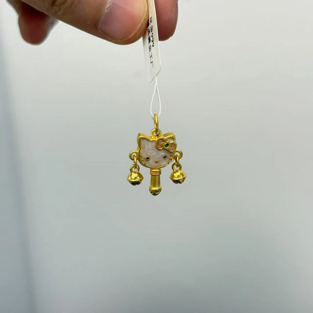 足金999珐琅kt猫拨浪鼓配件 0109