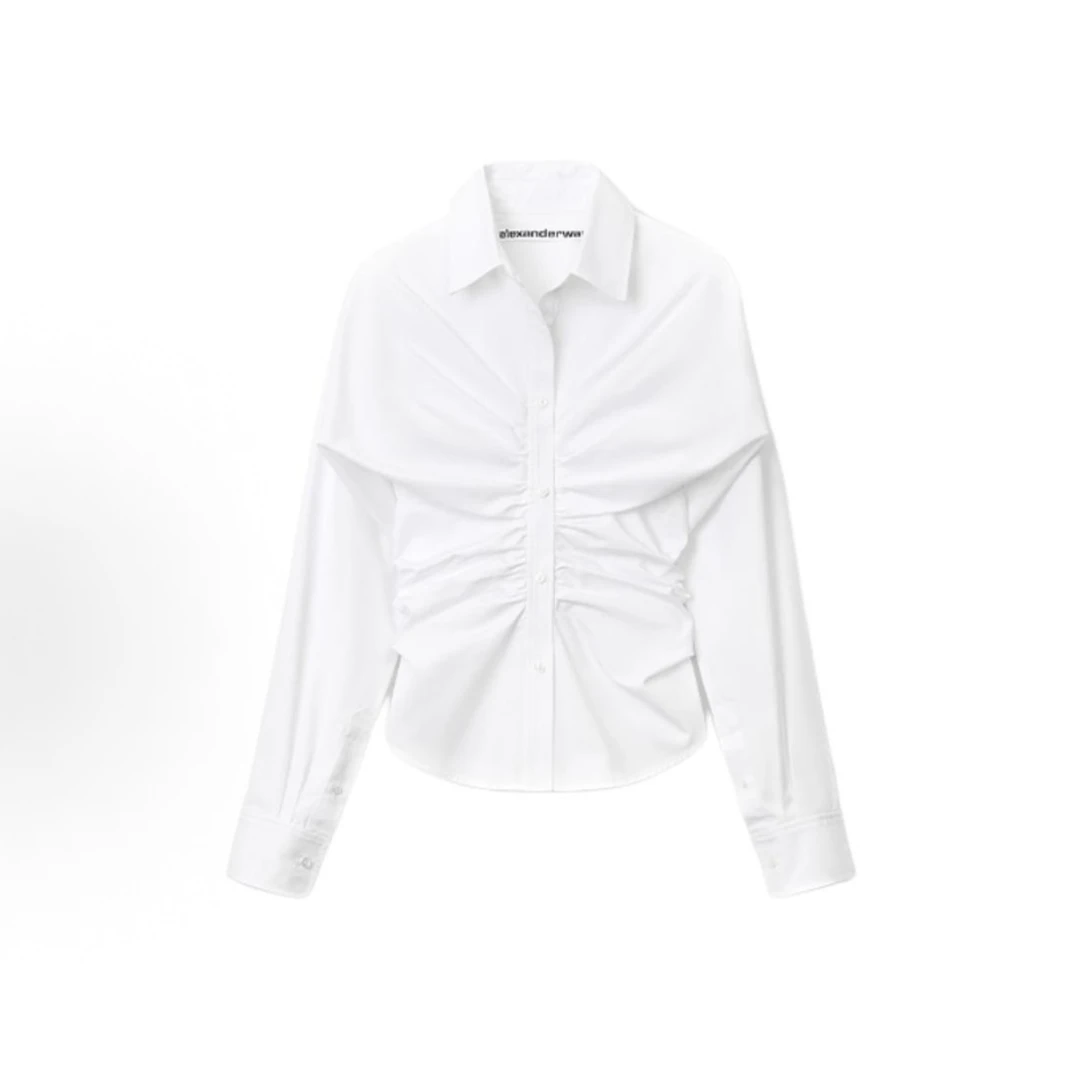 未使用 ALEXANDER WANG 褶饰沙漏长袖衬衫 白色