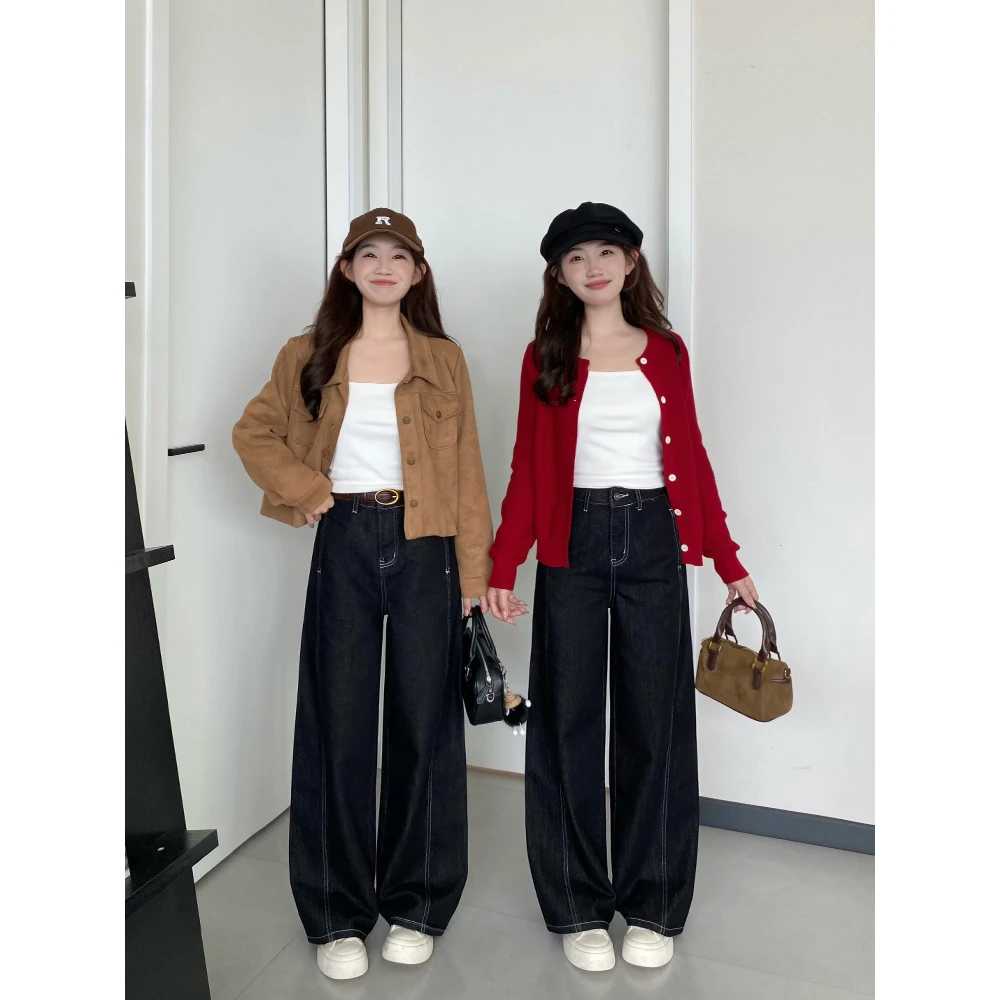 王家有鱼【大姚小姚】原牛黑阔腿裤女2025秋季新款休闲百搭牛仔裤