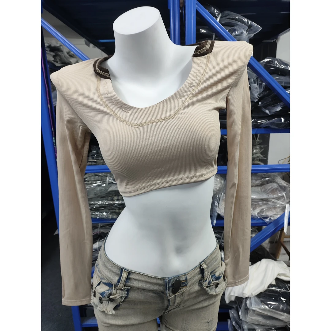 外单 两色 性感 坑条紧身辣妹T＃10406