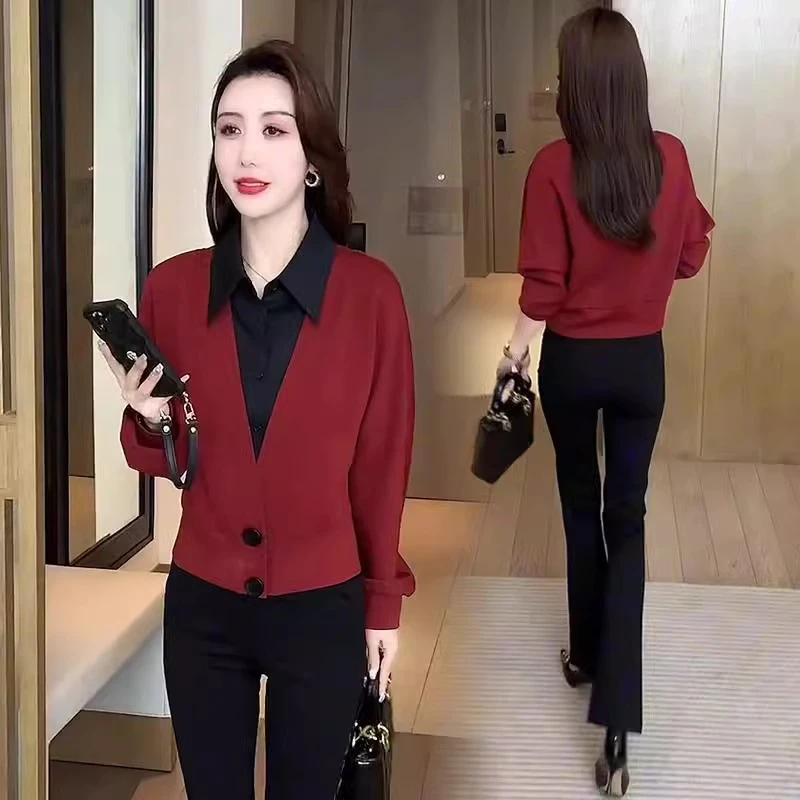 时尚假两件衬衫女2025春季新款设计感洋气显瘦小个子衬衣气质上衣