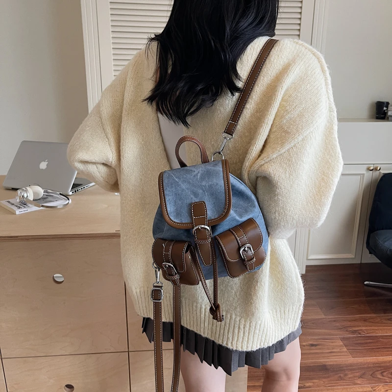 双肩包女时尚小众设计感休闲学生上课书包水桶包潮流轻便旅游背包