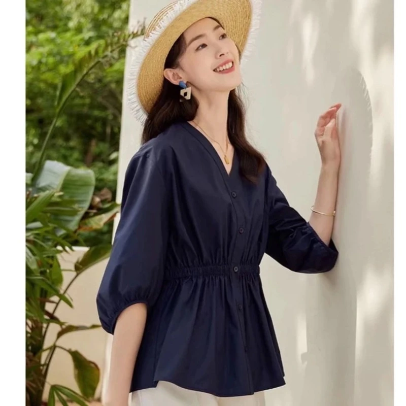 白色灯笼袖女衬衣韩版宽松收腰气质胖妹妹大码装爆款妈妈衬衫百搭