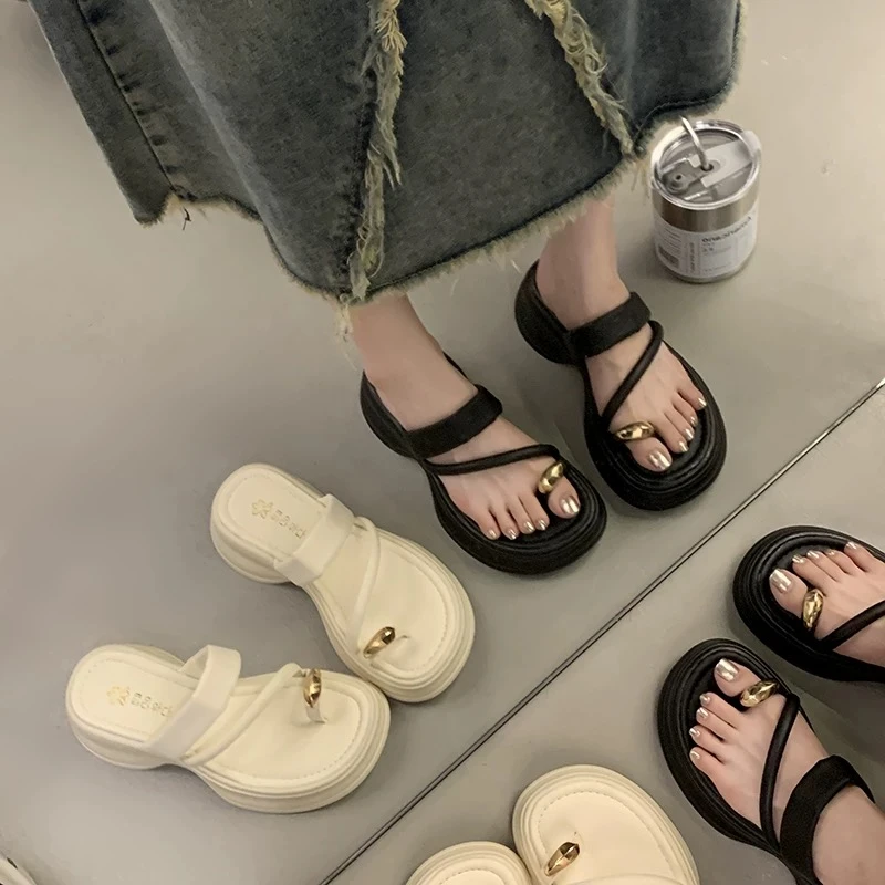 夏季拖鞋女厚底套拇指凉拖鞋外穿