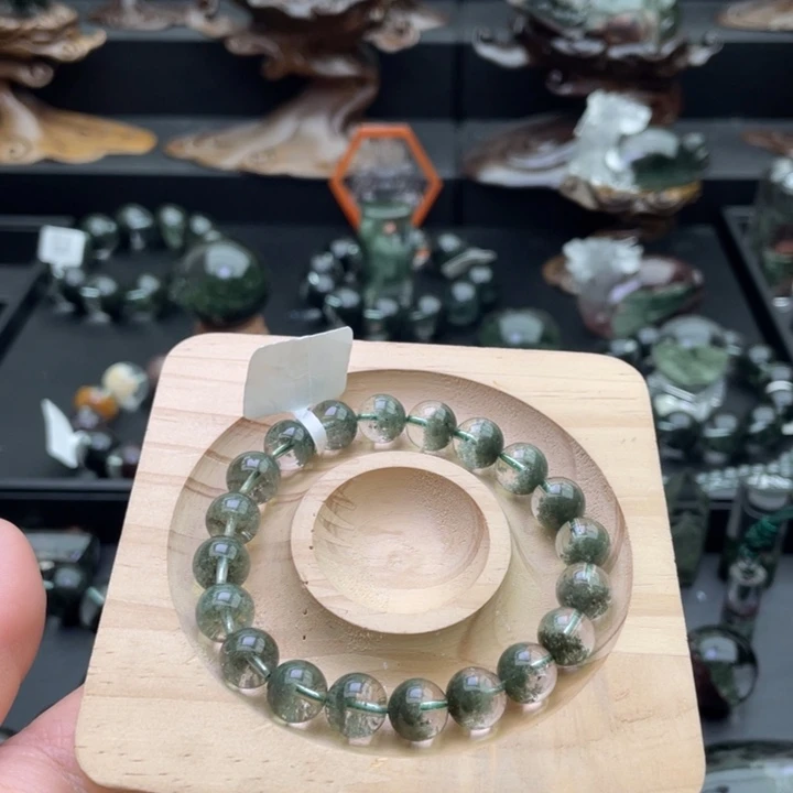 手链银S925镶嵌水晶绿幽灵聚宝盆手链