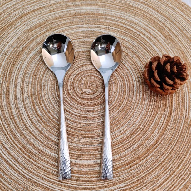 里德 锤纹圆头勺2支 长度16cm 勺头宽3.8cm可爱家用厨房创意圆勺